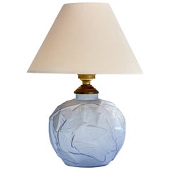 French Designer, Table Lamp, Glass, Brass, France, 1940s