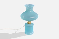 French Designer, Table Lamp, Glass, Brass, France, 1960s