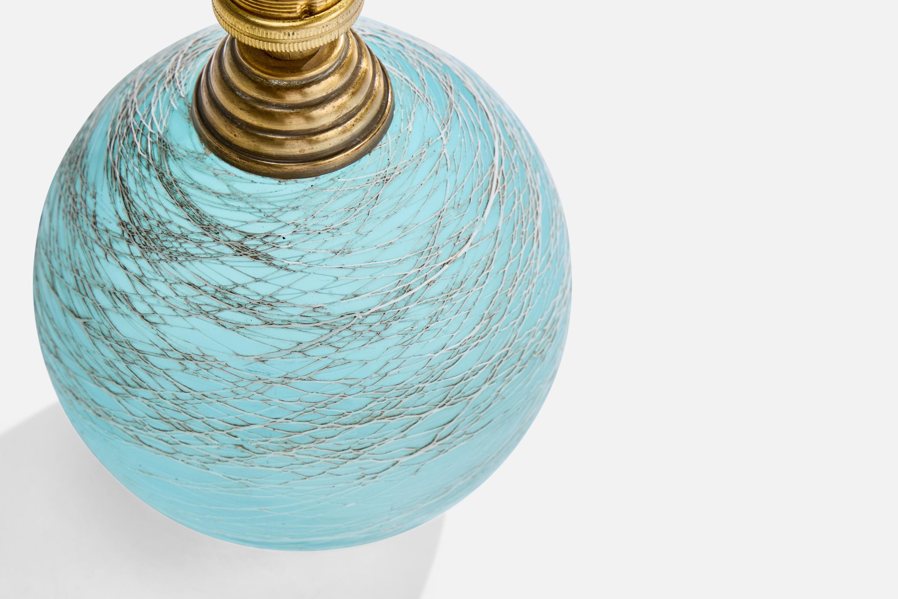 Lampe de table de designer français, verre, laiton, fer, tissu, France, années 1940 en vente 3