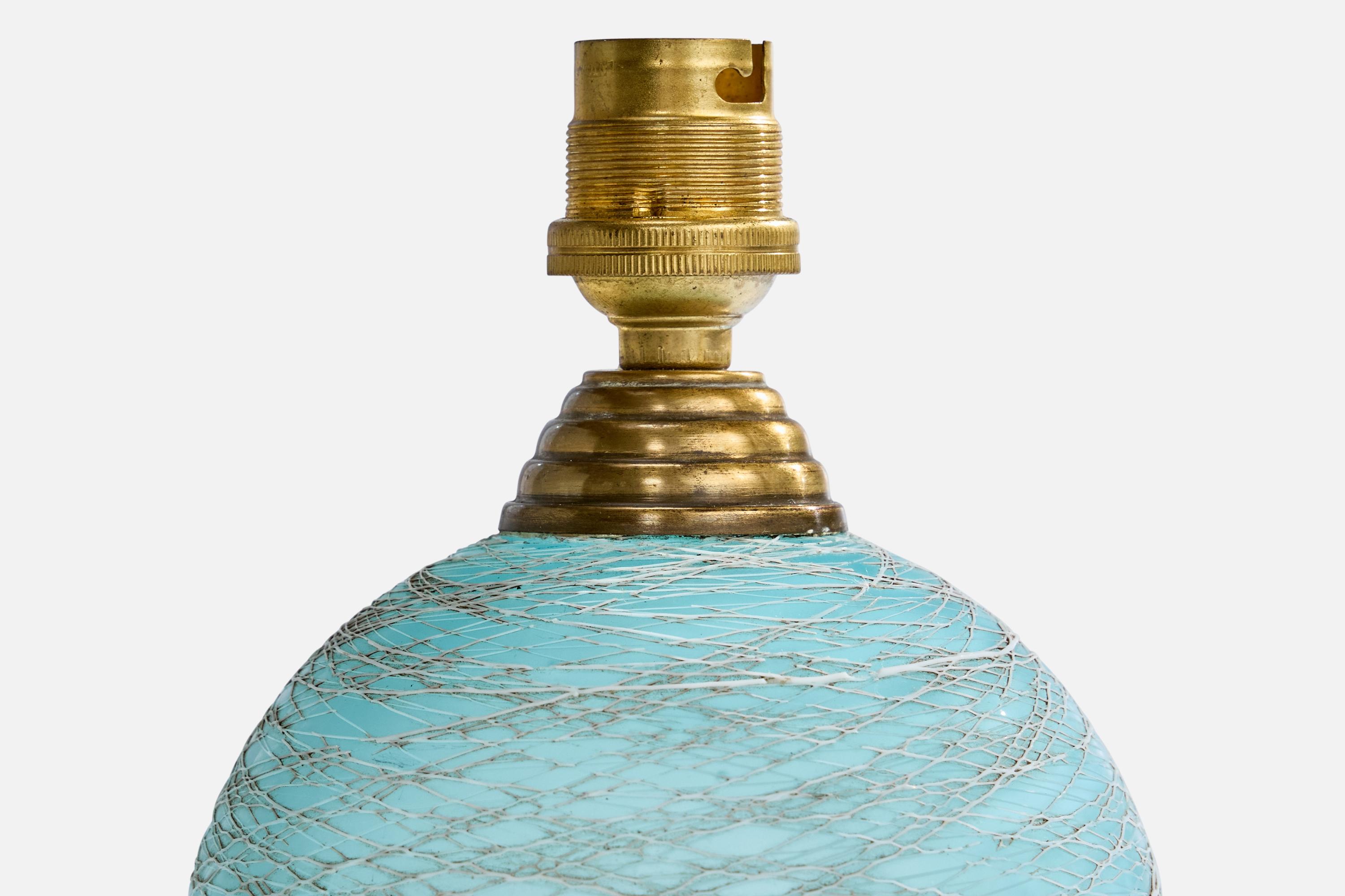 Lampe de table de designer français, verre, laiton, fer, tissu, France, années 1940 en vente 4