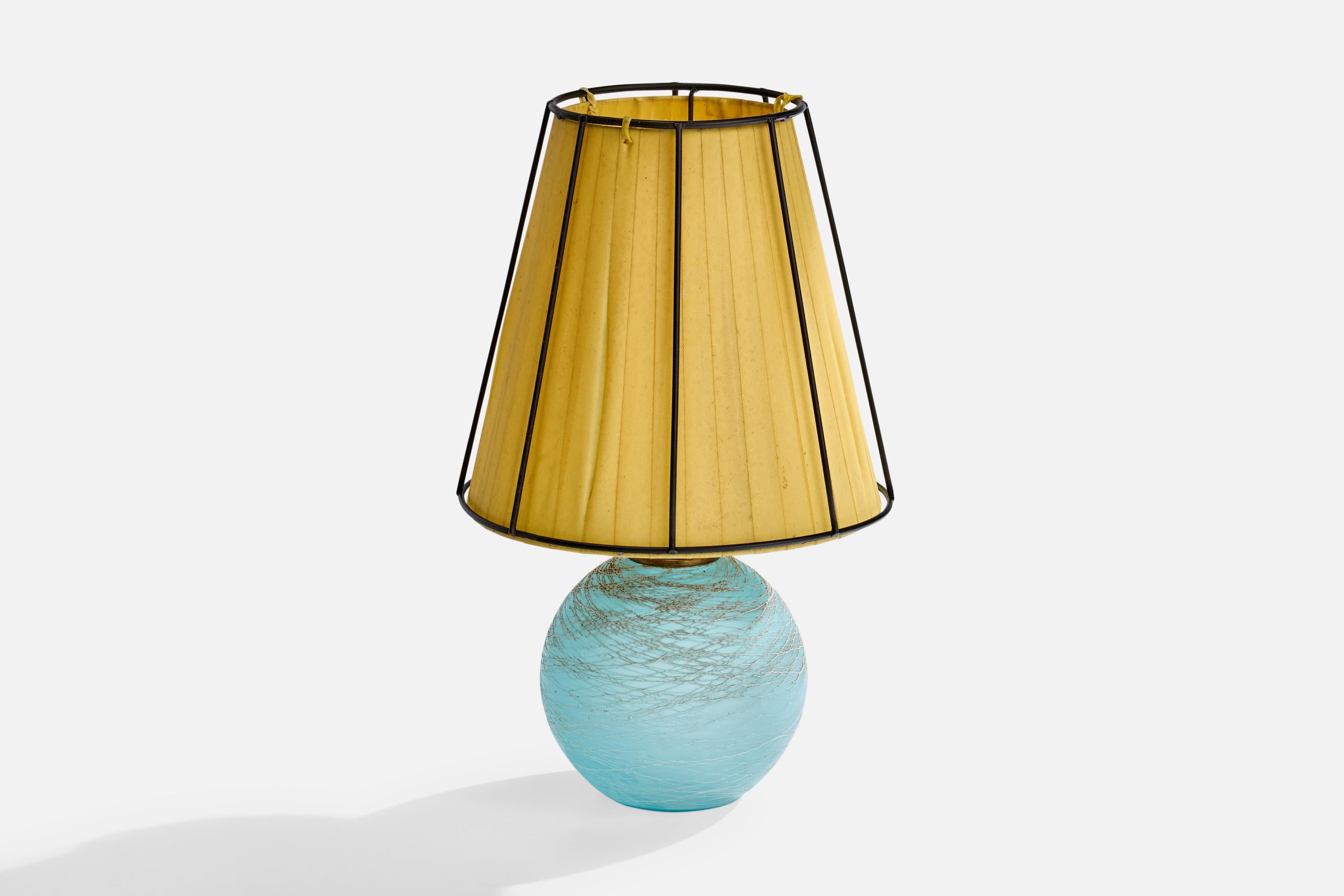 Lampe de table de designer français, verre, laiton, fer, tissu, France, années 1940 Bon état - En vente à High Point, NC