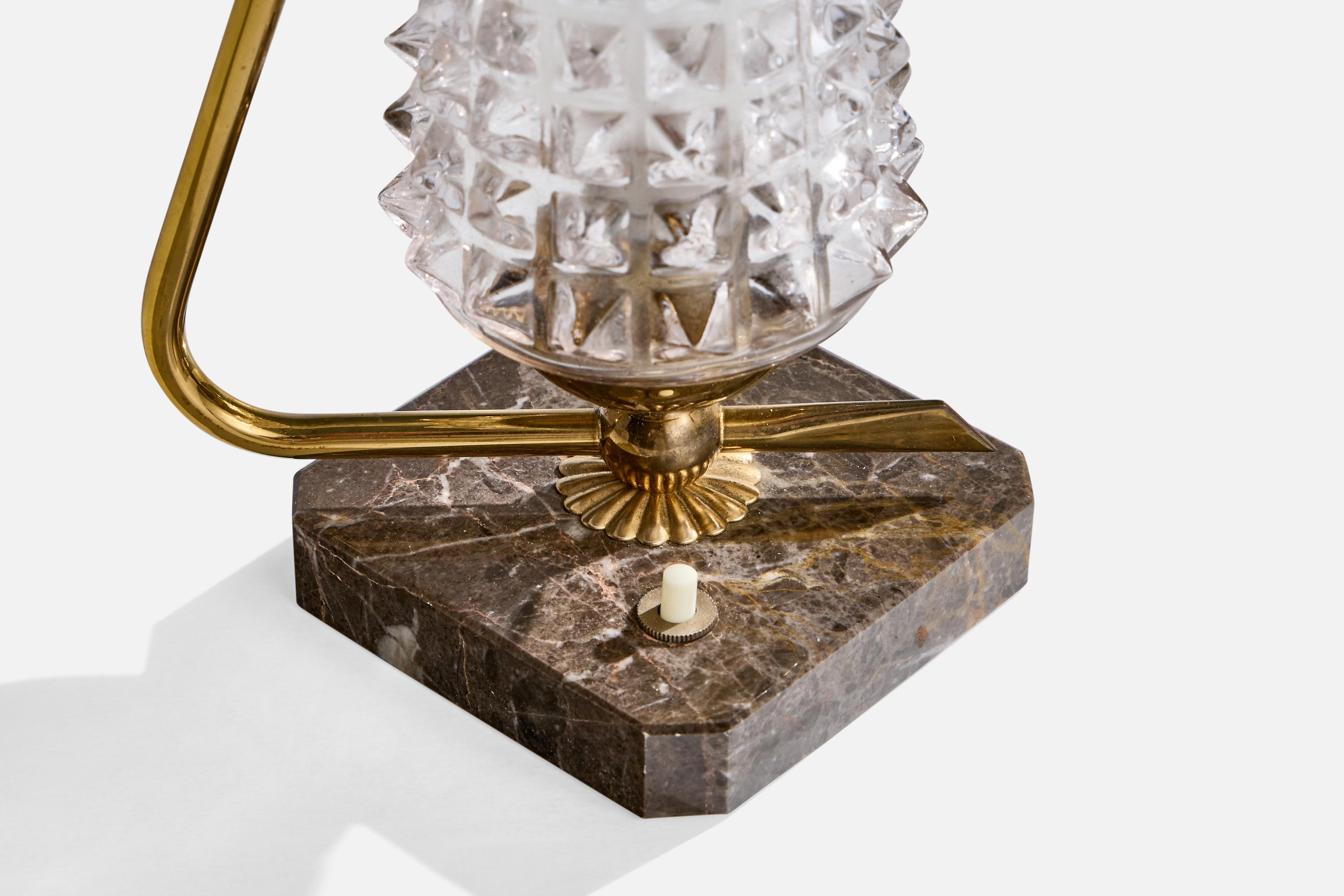 Französischer Designer, Tischlampe, Glas, Messing, Marmor, Frankreich, 1950er Jahre (Mitte des 20. Jahrhunderts) im Angebot