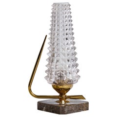 Lampe de table de designer français, verre, laiton, marbre, France, années 1950