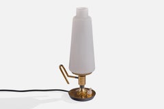 Designer français, lampe de table, verre, laiton, métal, France, années 1950