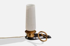 Designer francese, lampada da tavolo, vetro, ottone, legno, Francia, anni ’60