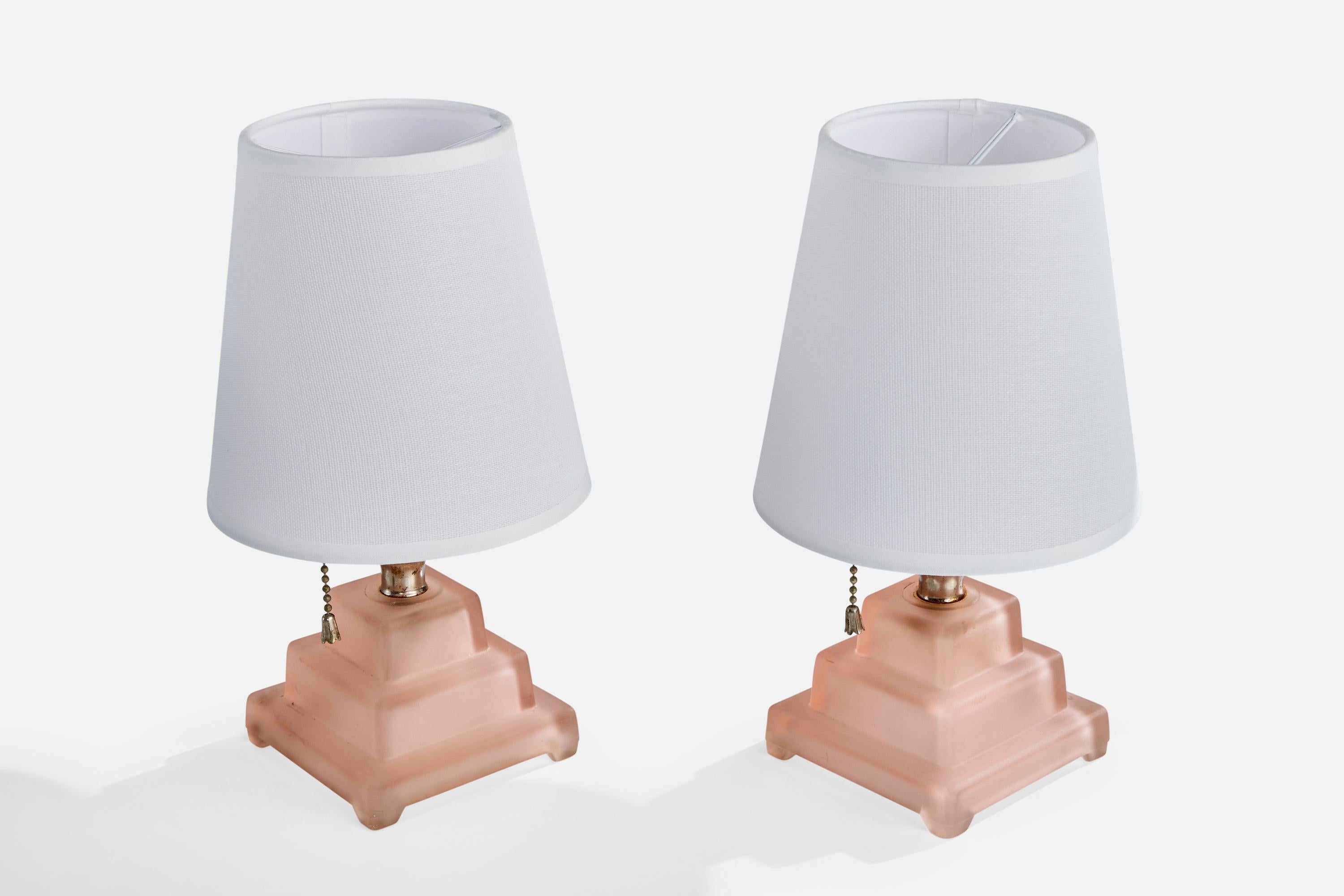 Mid-Century Modern French Designer, Table Lamp, Glass, Chrome, Fabric, France, 1950s For Sale