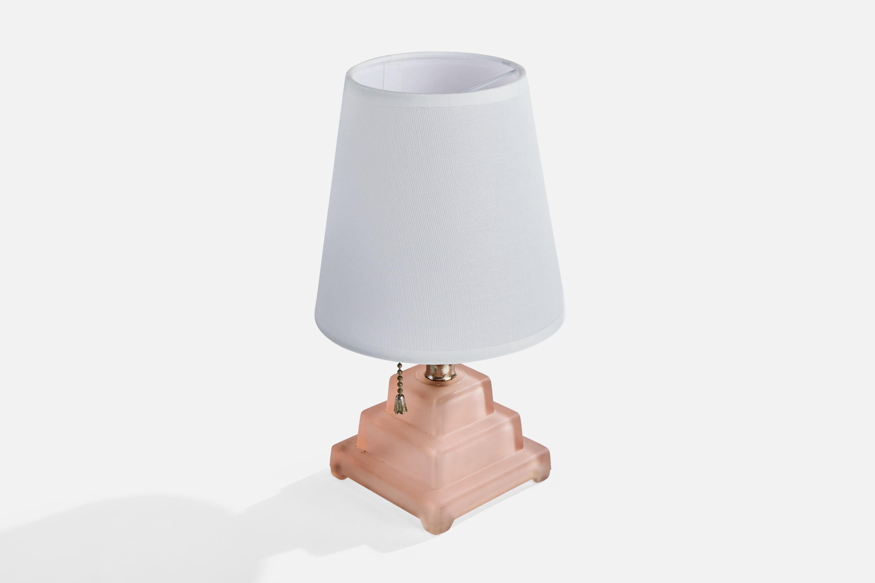 French Designer, Table Lamp, Glass, Chrome, Fabric, France, 1950s In Good Condition For Sale In High Point, NC