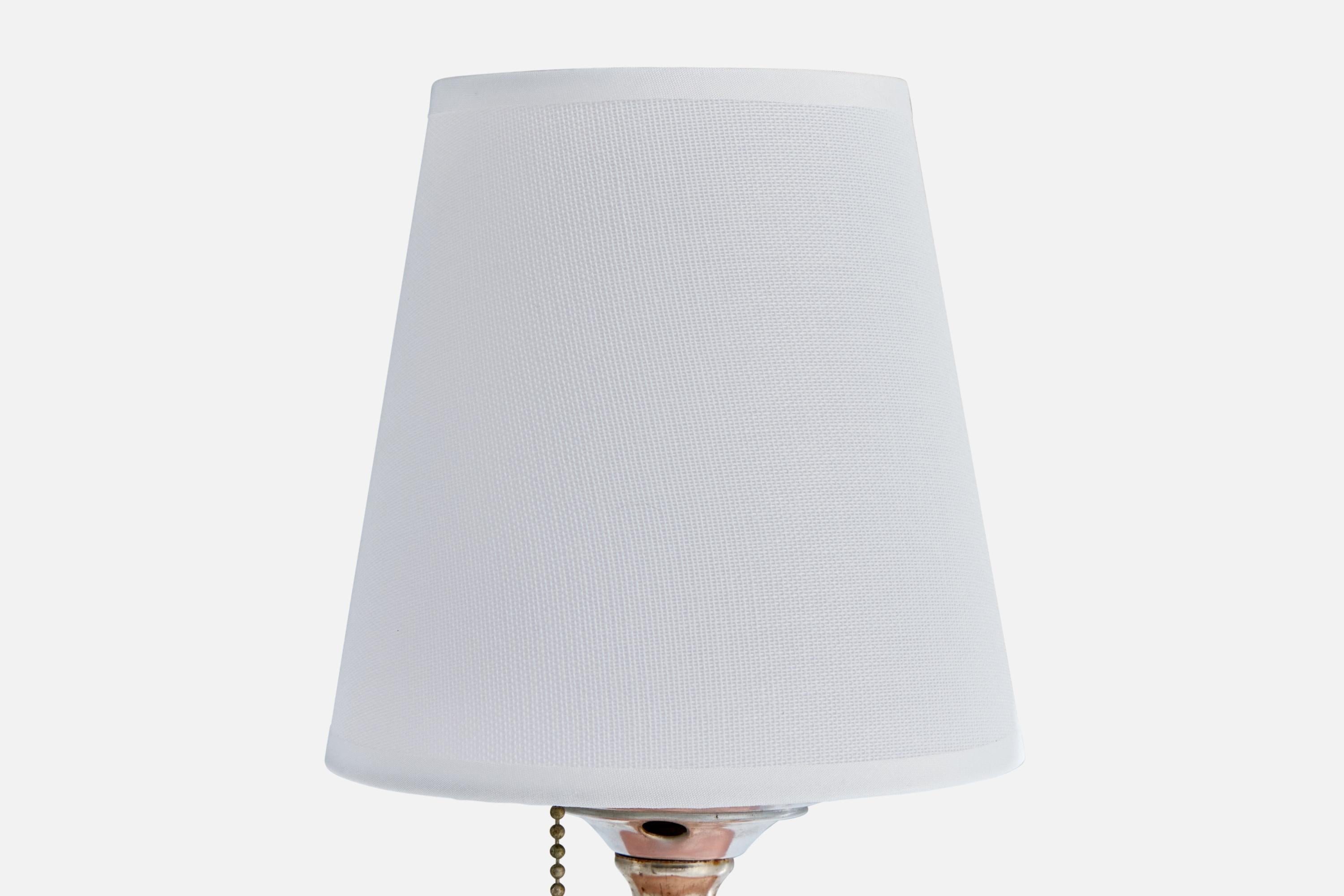 Mid-20th Century French Designer, Table Lamp, Glass, Chrome, Fabric, France, 1950s For Sale