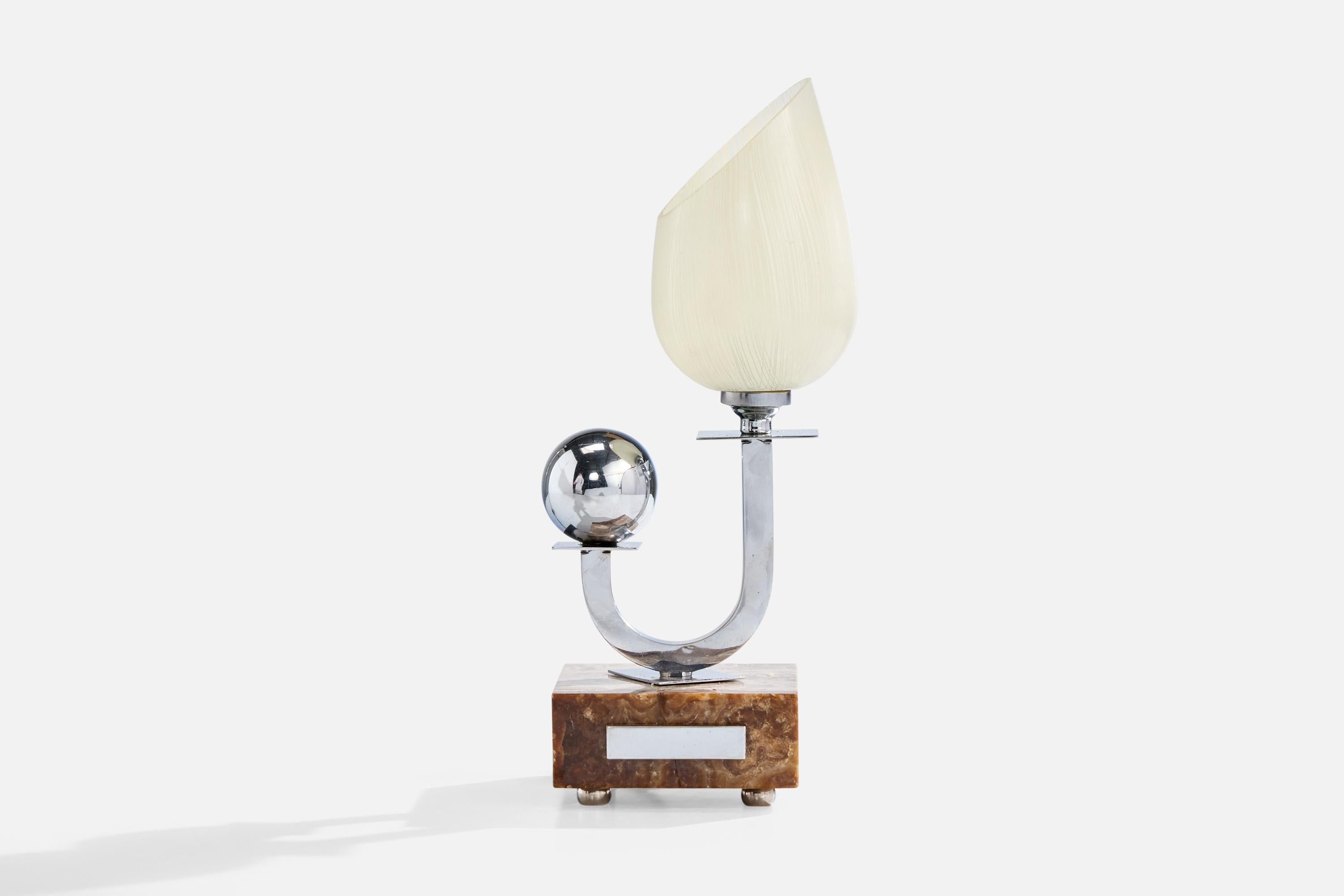 Diseñador francés, Lámpara de mesa, Cristal, Cromo, Mármol, Francia, Años 30 Sueco en venta