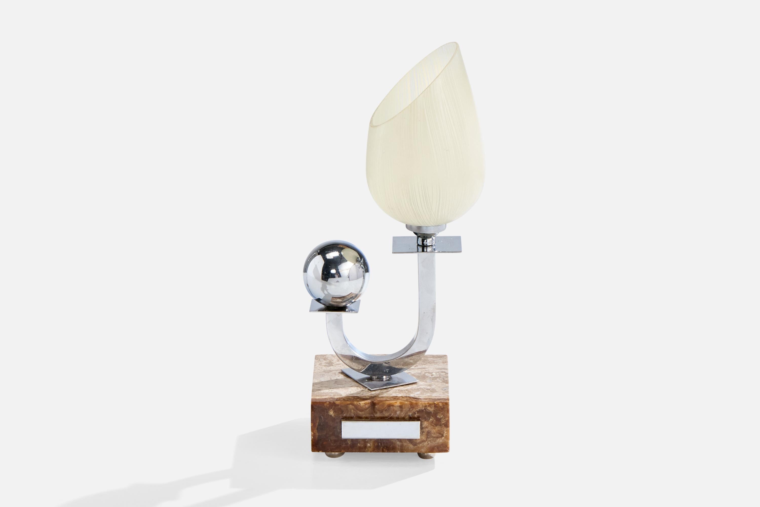 Diseñador francés, Lámpara de mesa, Cristal, Cromo, Mármol, Francia, Años 30 en Bueno estado para la venta en High Point, NC