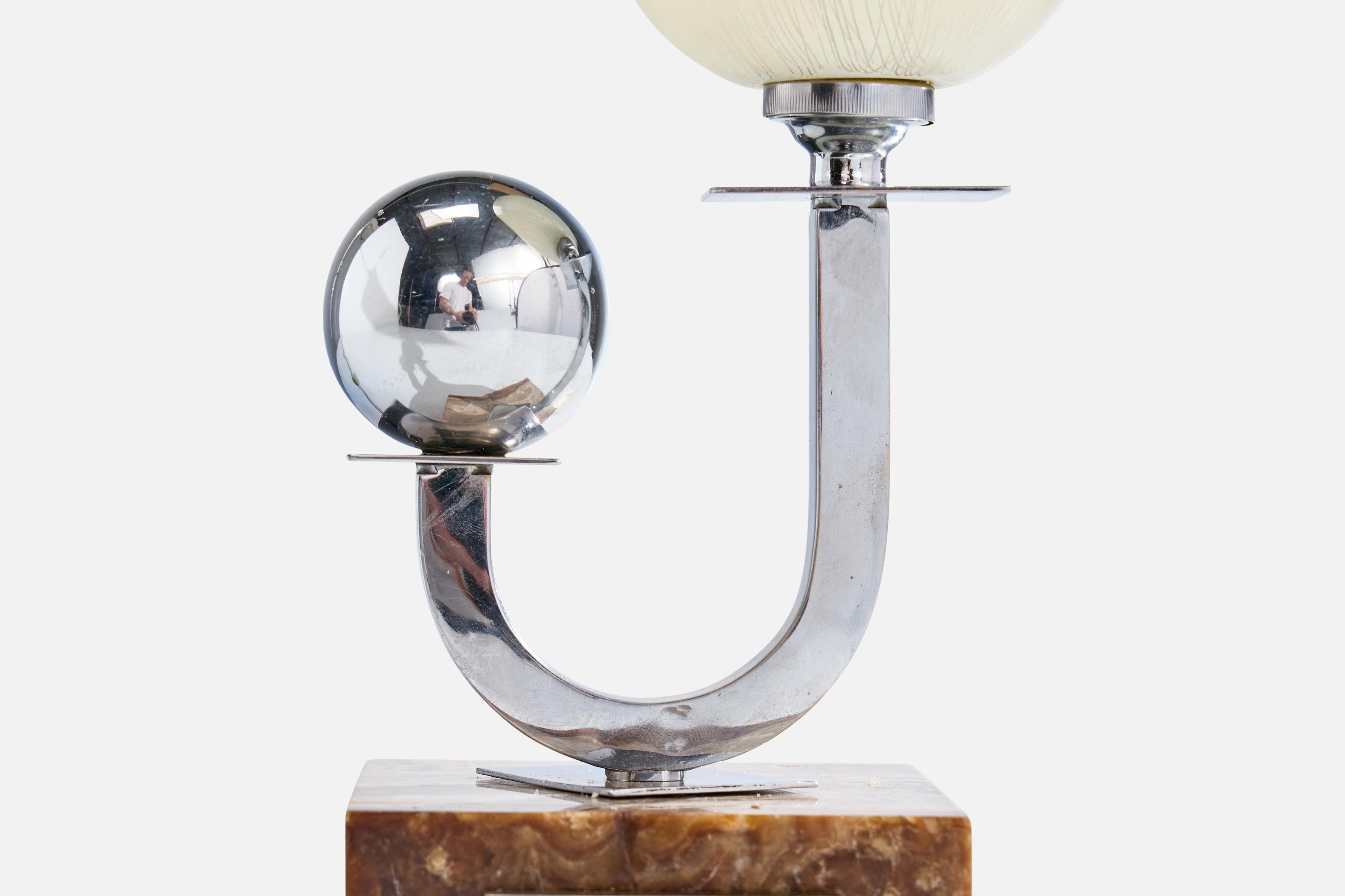 Diseñador francés, Lámpara de mesa, Cristal, Cromo, Mármol, Francia, Años 30 Vidrio en venta