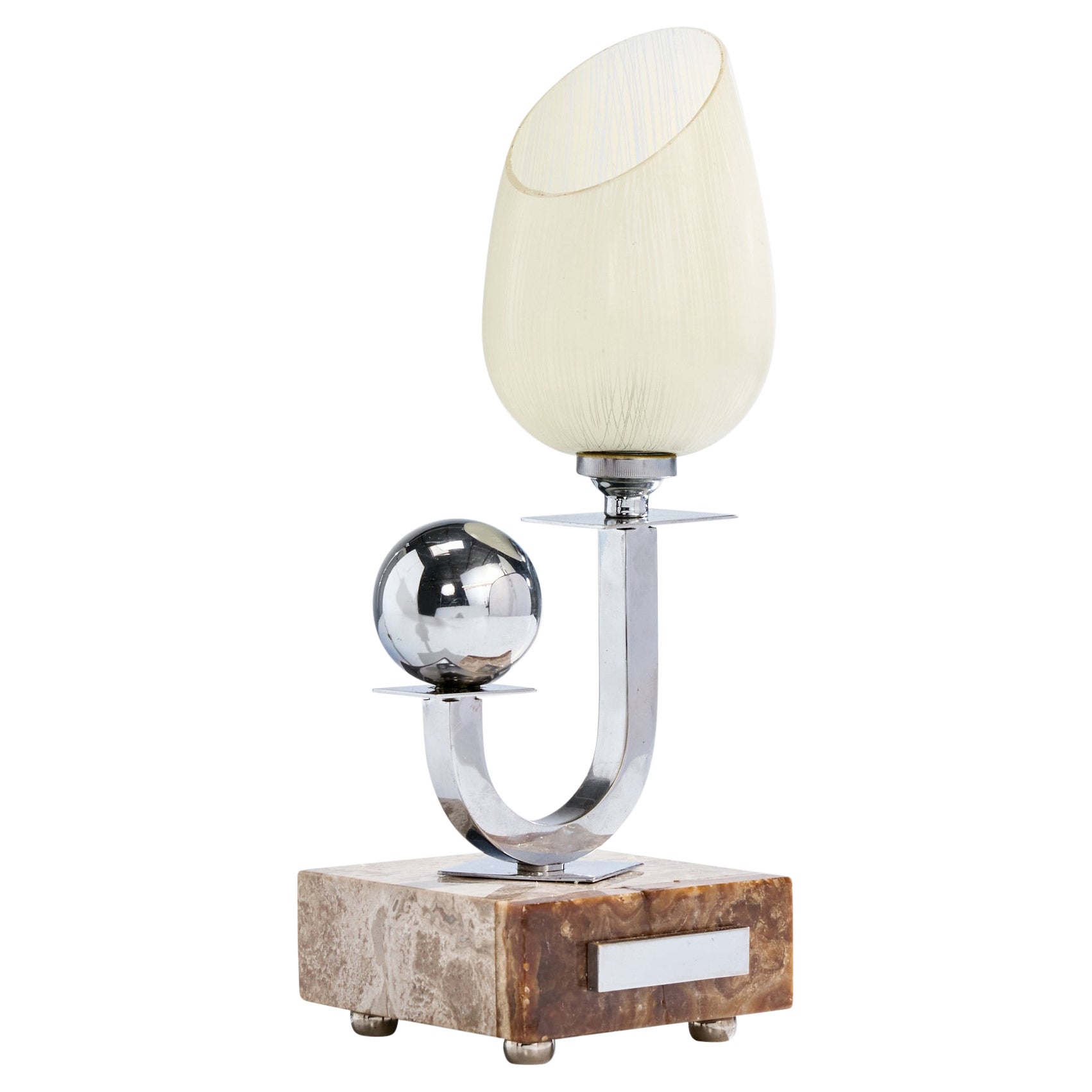 Diseñador francés, Lámpara de mesa, Cristal, Cromo, Mármol, Francia, Años 30 en venta