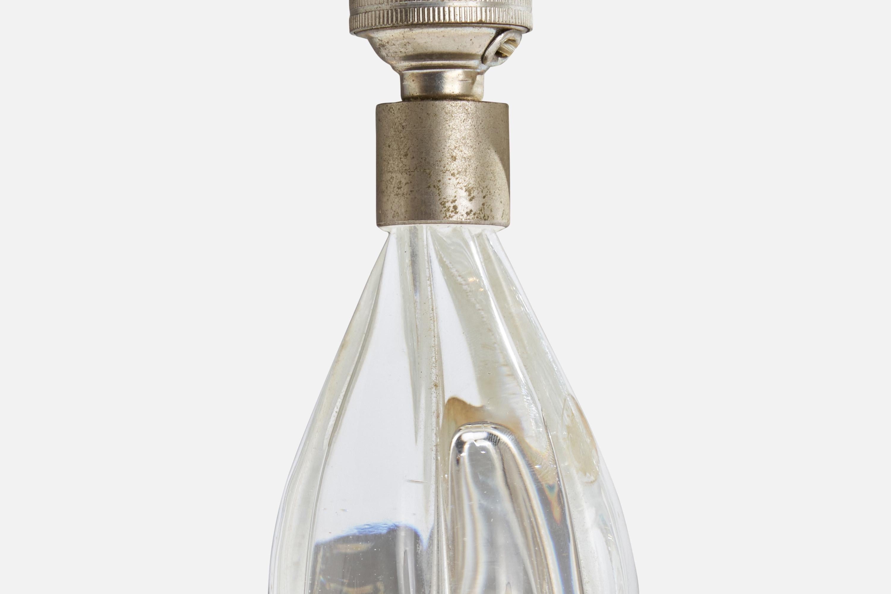 Französische Designerin, Tischlampe, Glas, Stoff, Frankreich, 1940er Jahre (Mitte des 20. Jahrhunderts) im Angebot