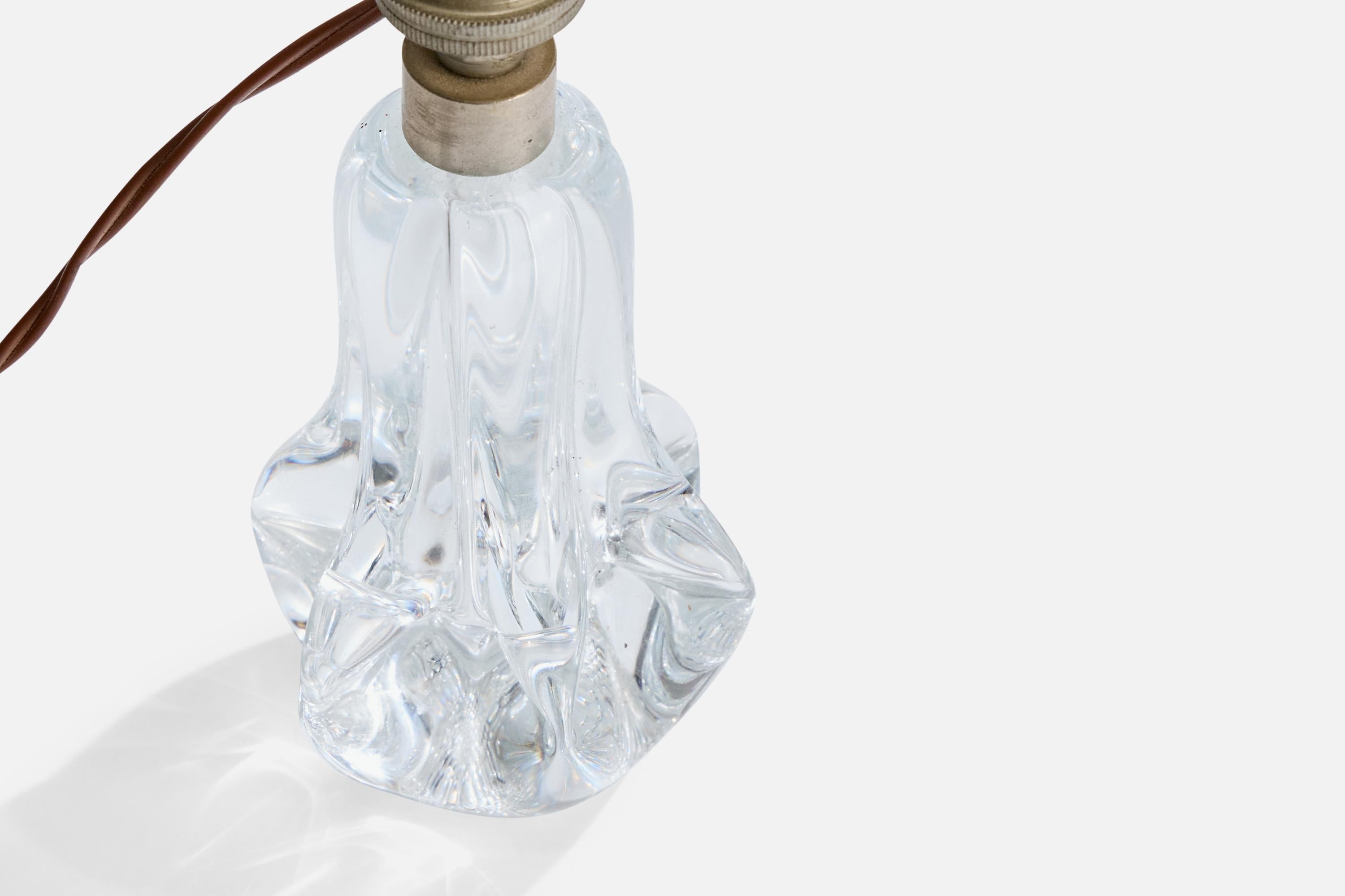 Französischer Designer, Tischlampe, Glas, Metall, Stoff, Frankreich, 1940er Jahre (Mitte des 20. Jahrhunderts) im Angebot