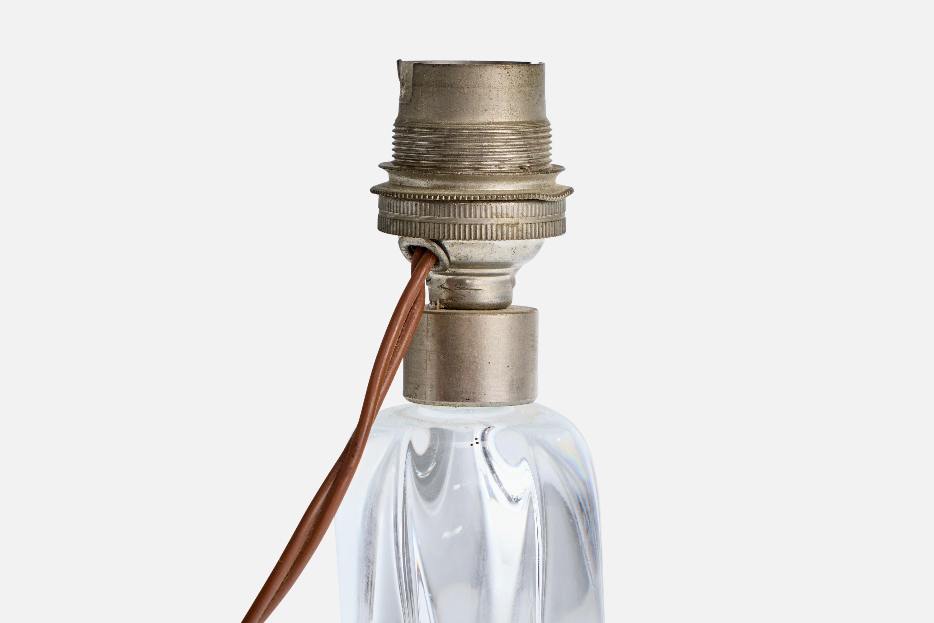 Französischer Designer, Tischlampe, Glas, Metall, Stoff, Frankreich, 1940er Jahre im Angebot 1