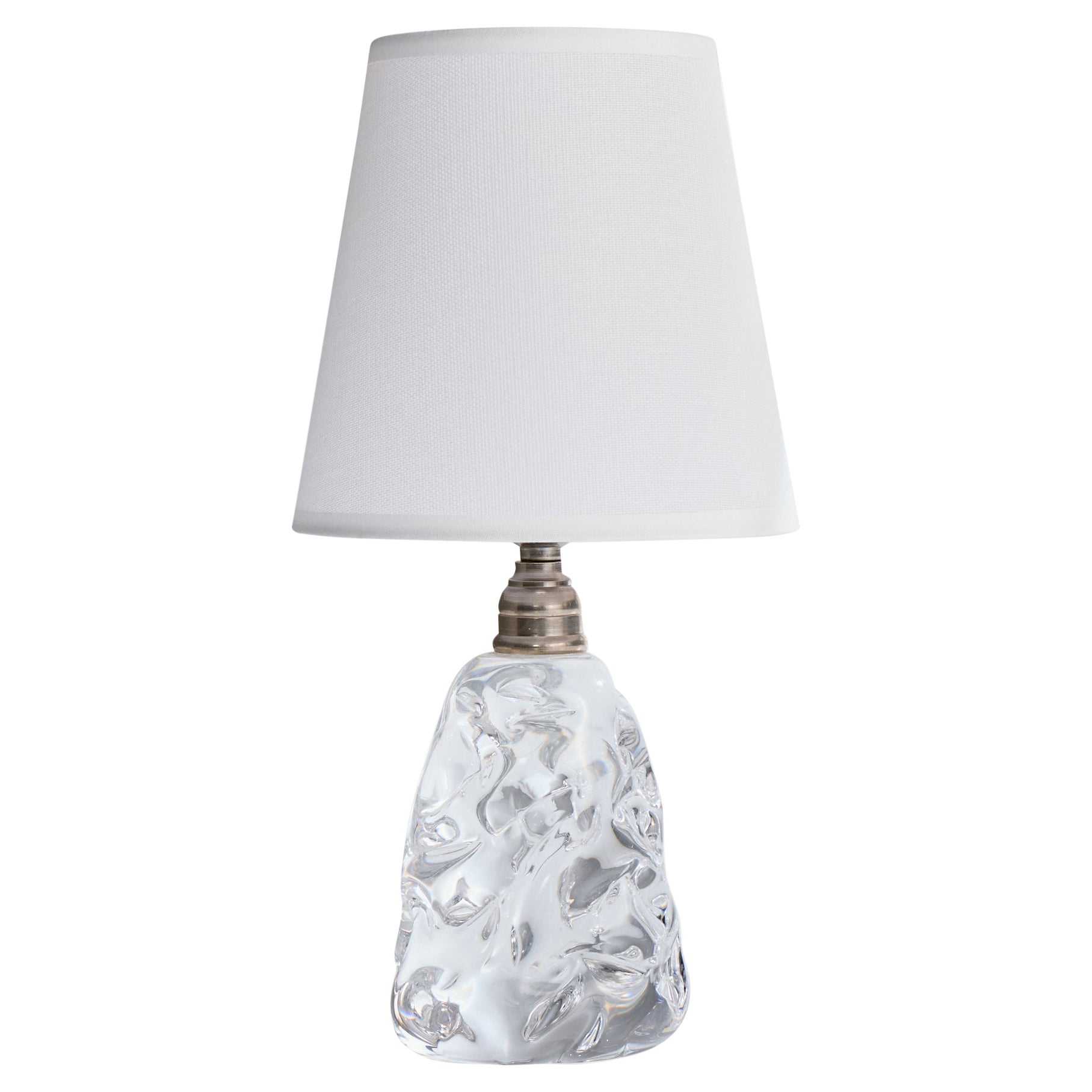 French Designer, Table Lamp, Glass, Metal, Fabric, France, 1940s