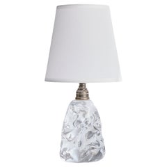Französischer Designer, Tischlampe, Glas, Metall, Stoff, Frankreich, 1940er Jahre