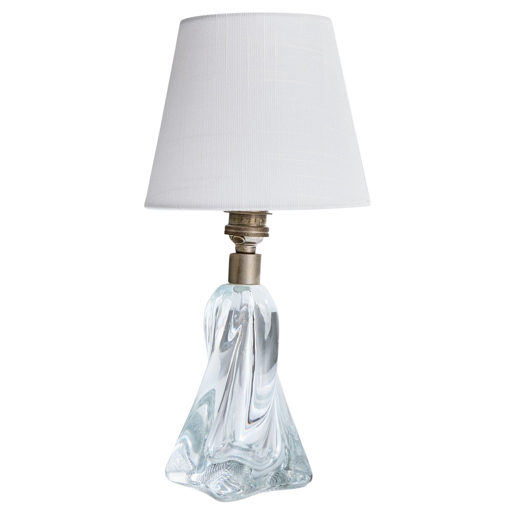Diseñador francés, Lámpara de mesa, Cristal, Metal, Tela, Francia, Años 40
