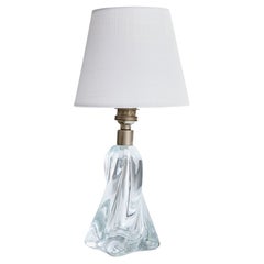 Französischer Designer, Tischlampe, Glas, Metall, Stoff, Frankreich, 1940er Jahre