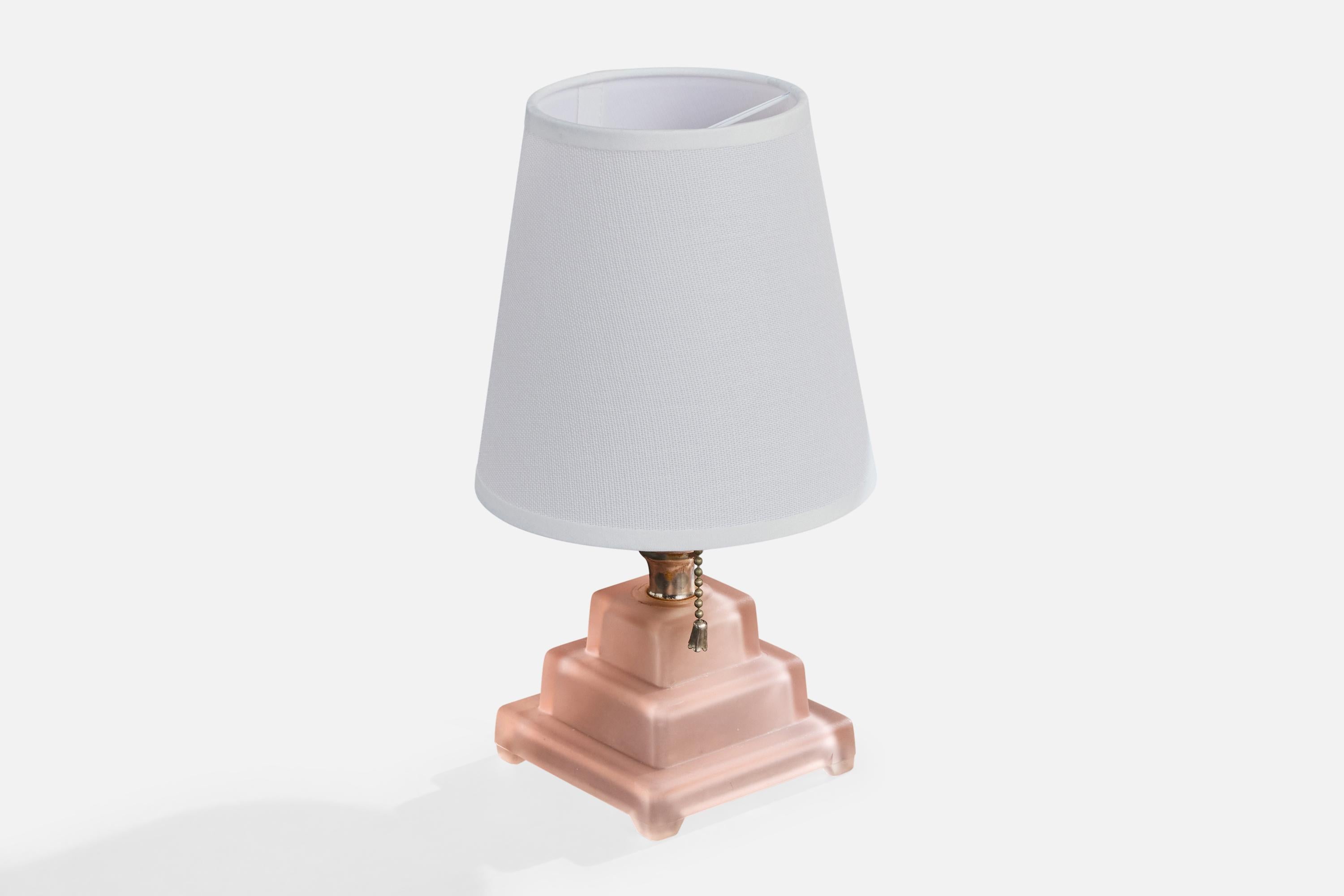 Französischer Designer, Tischlampe, Glas, Metall, Stoff, Frankreich, 1950er Jahre (Moderne der Mitte des Jahrhunderts) im Angebot