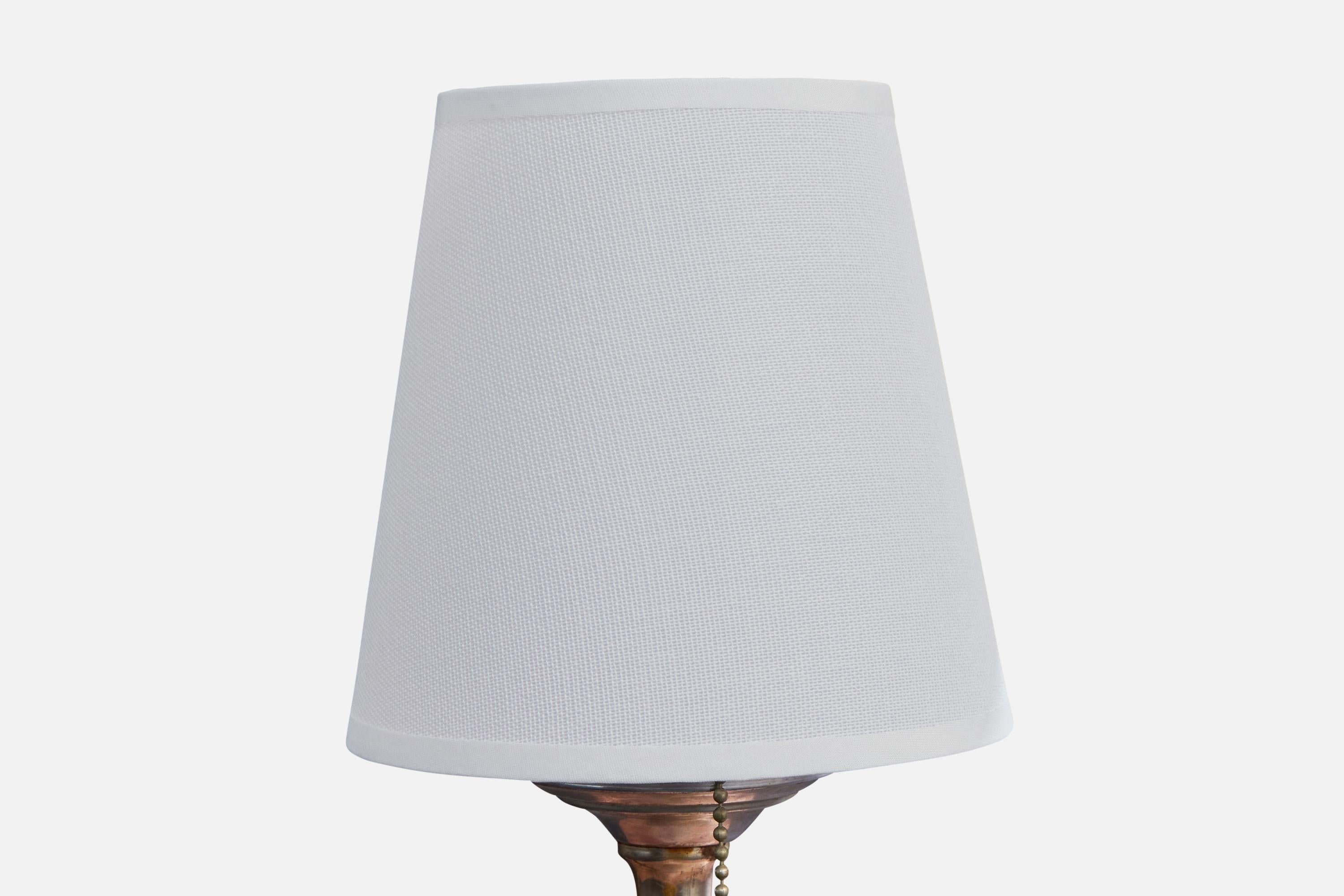 Französischer Designer, Tischlampe, Glas, Metall, Stoff, Frankreich, 1950er Jahre im Zustand „Gut“ im Angebot in High Point, NC