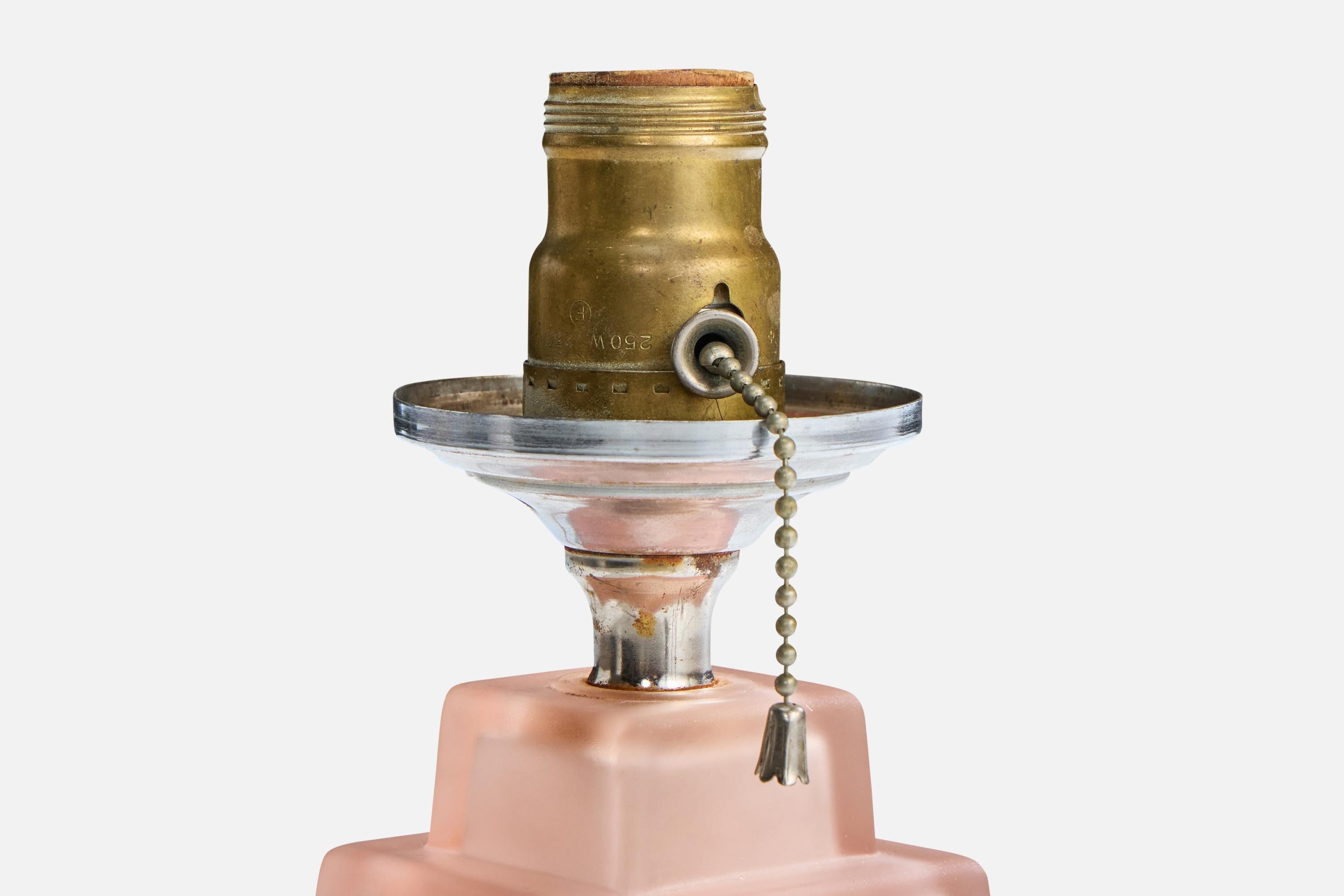 Französischer Designer, Tischlampe, Glas, Metall, Stoff, Frankreich, 1950er Jahre (Mitte des 20. Jahrhunderts) im Angebot