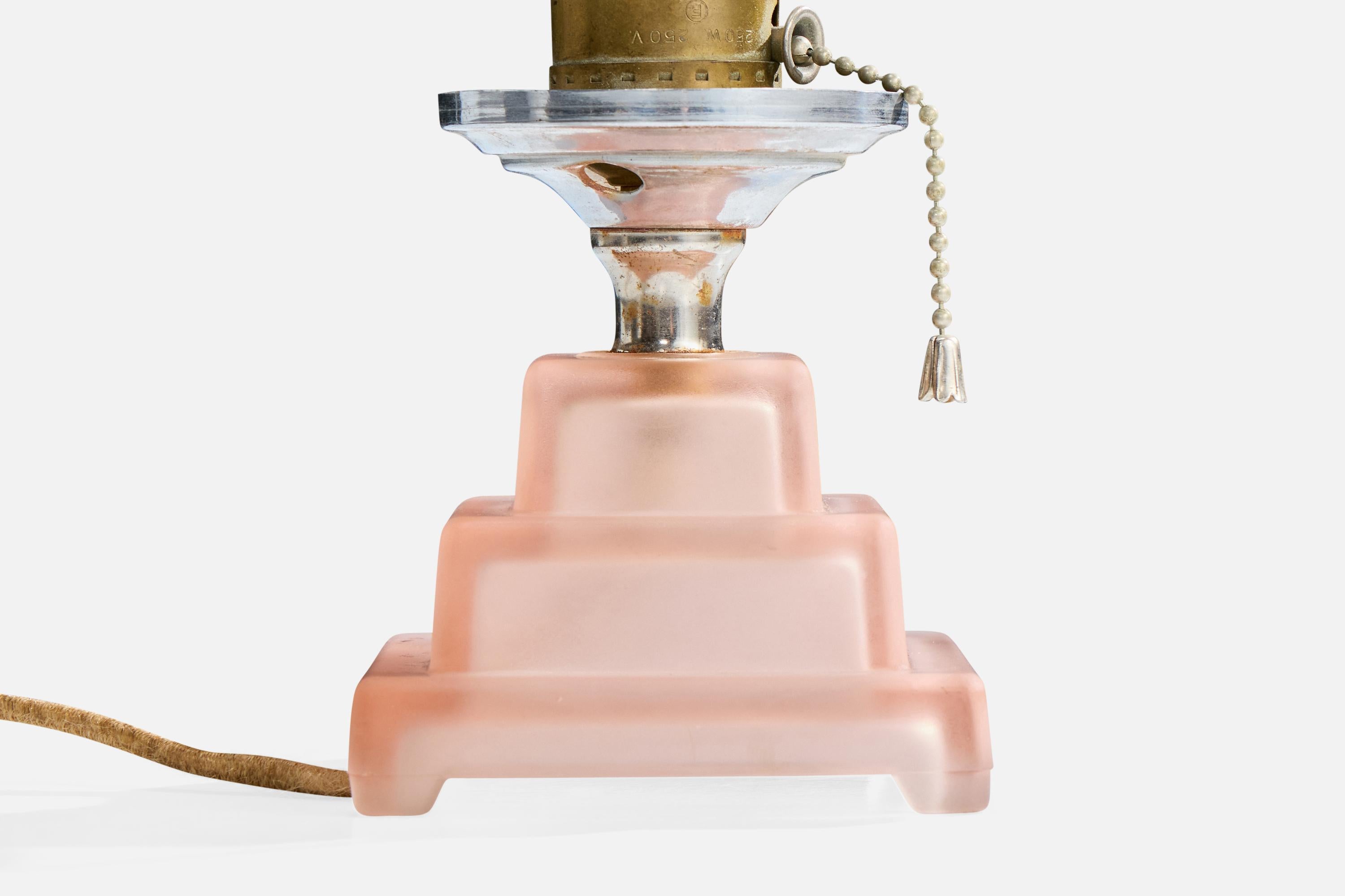 Französischer Designer, Tischlampe, Glas, Metall, Stoff, Frankreich, 1950er Jahre im Angebot 2