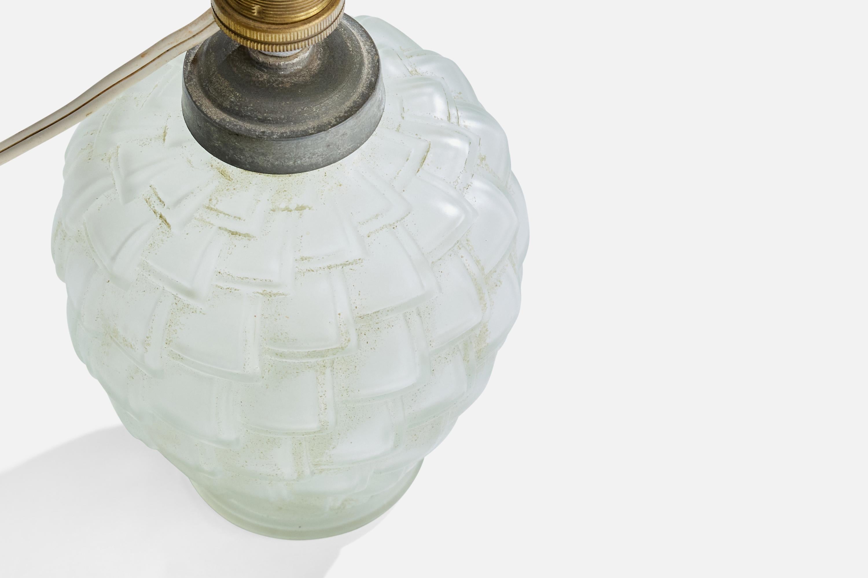 Diseñador francés, Lámpara de mesa, Cristal, Metal, Francia, Años 1930 Francés en venta
