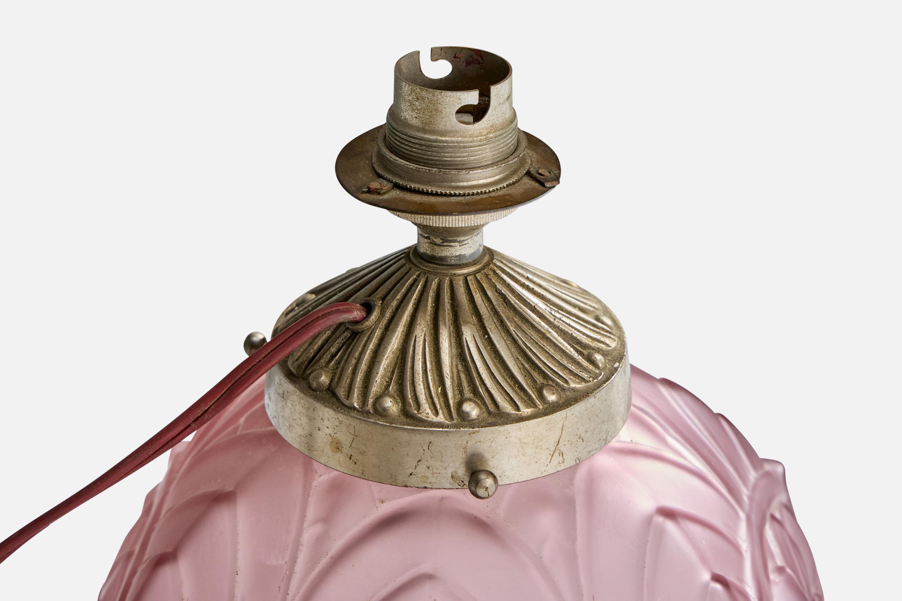 Diseñador francés, Lámpara de mesa, Cristal, Metal, Francia, Años 1930 en Bueno estado para la venta en High Point, NC