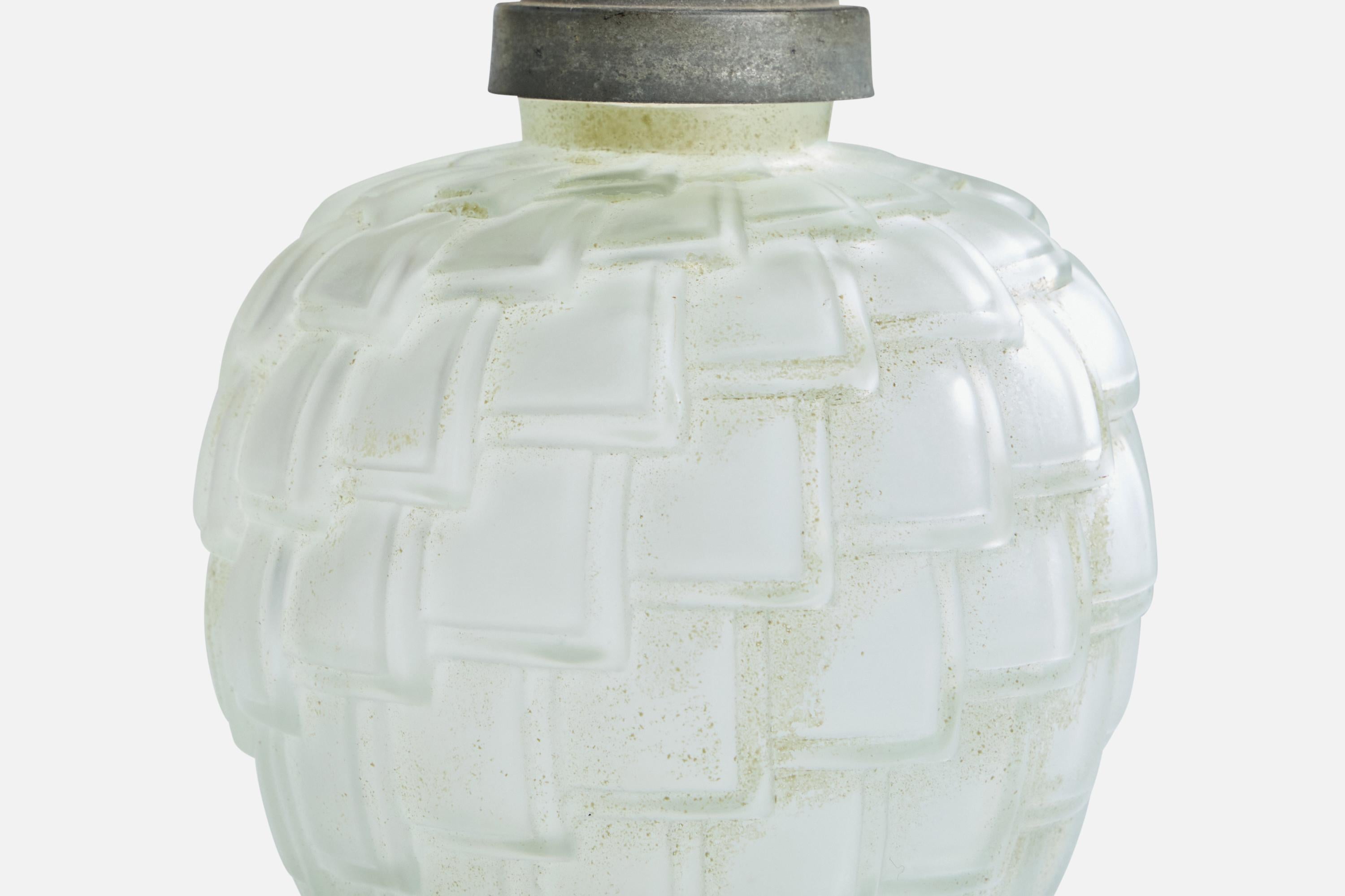 Diseñador francés, Lámpara de mesa, Cristal, Metal, Francia, Años 1930 mediados del siglo XX en venta