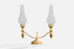 French Designer, Table Lamp, Glass, Metal, France, 1940s