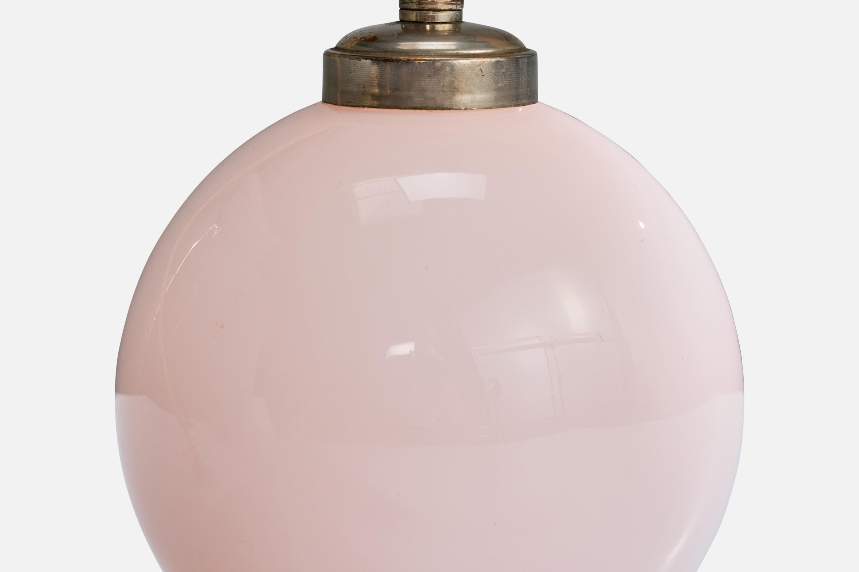 Französische Designerin, Tischlampe, Glas, Metall, Frankreich, 1940er Jahre (Mitte des 20. Jahrhunderts) im Angebot