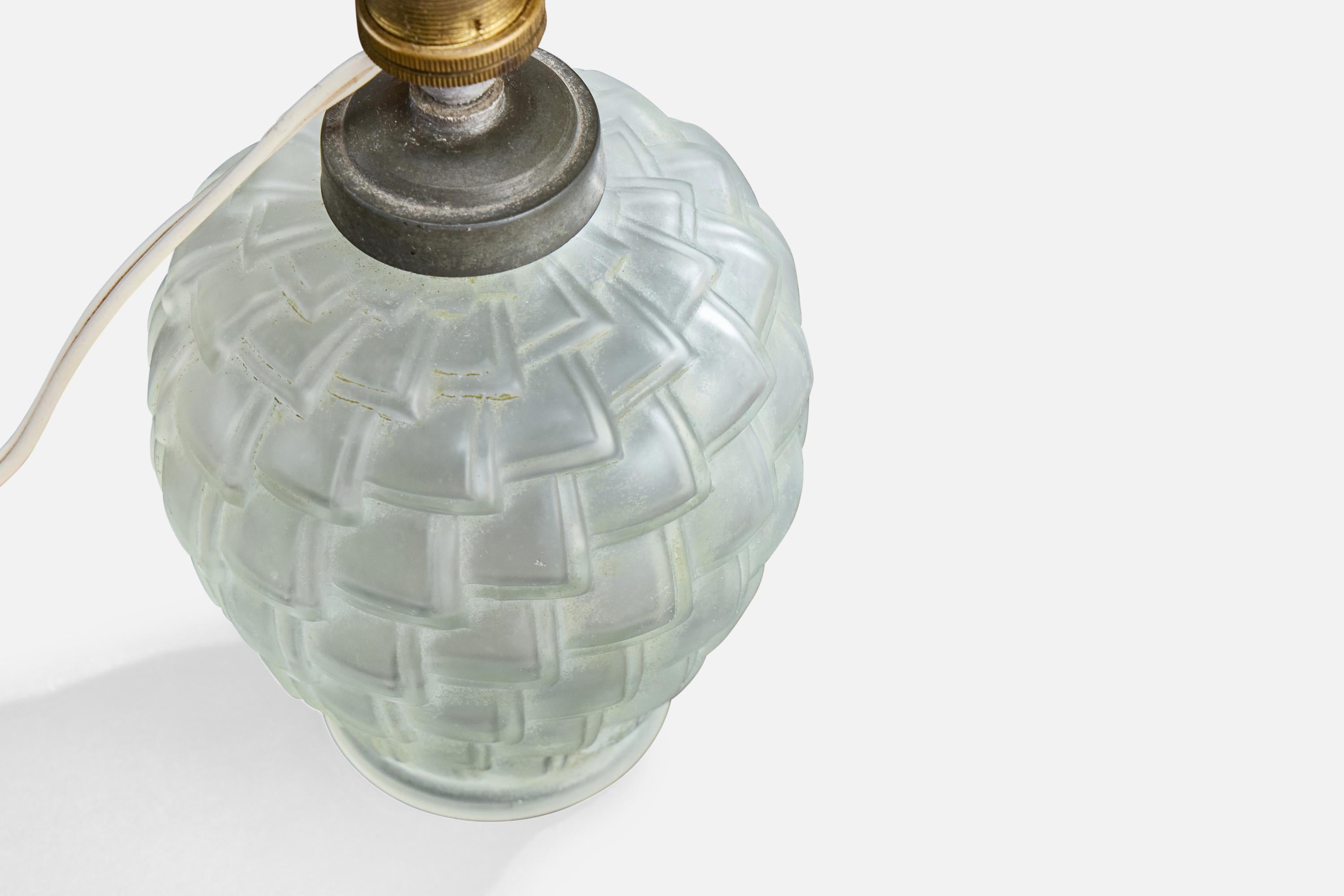 Designer français, lampe de table, verre, métal, France, années 1940 Bon état - En vente à High Point, NC
