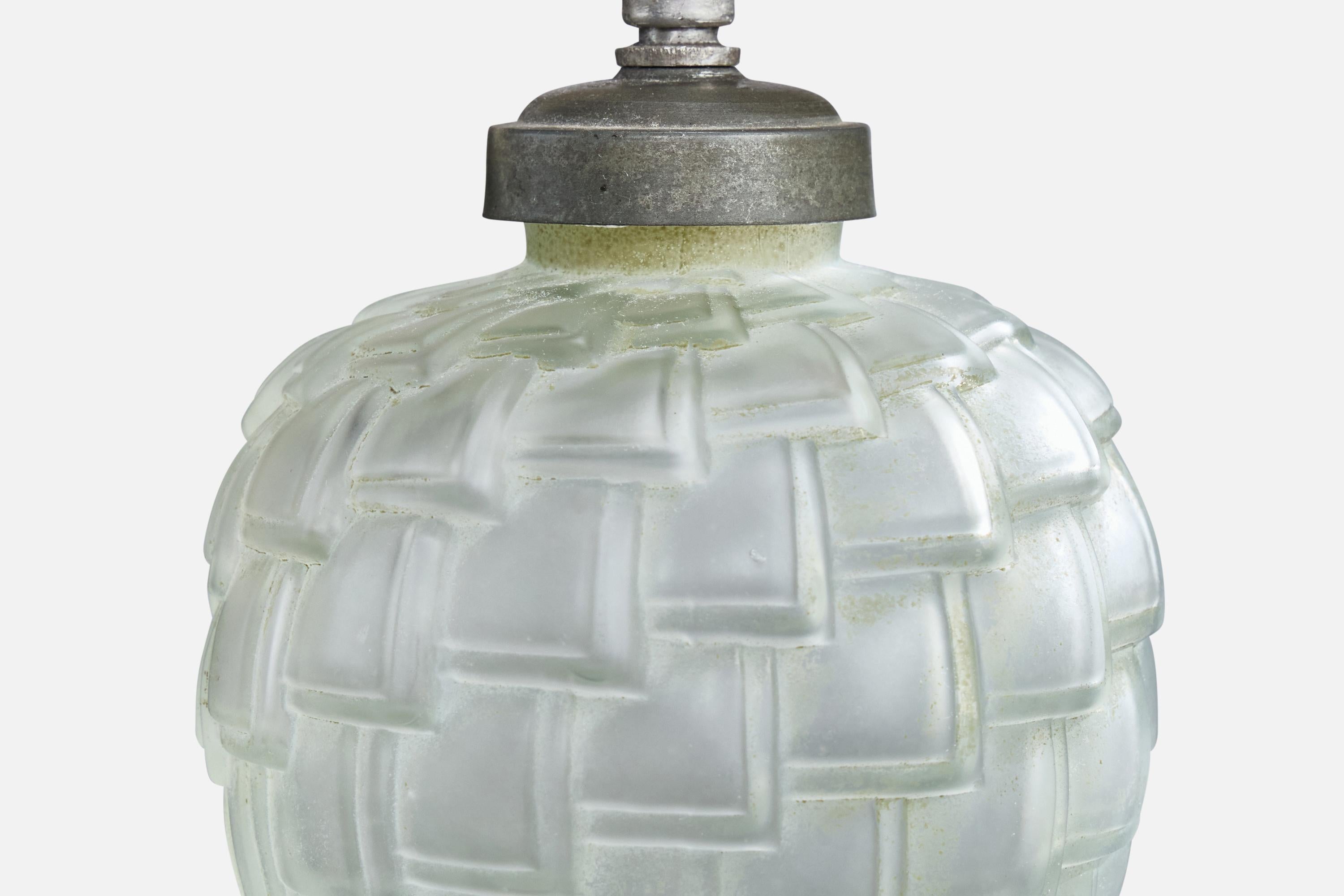 Milieu du XXe siècle Designer français, lampe de table, verre, métal, France, années 1940 en vente