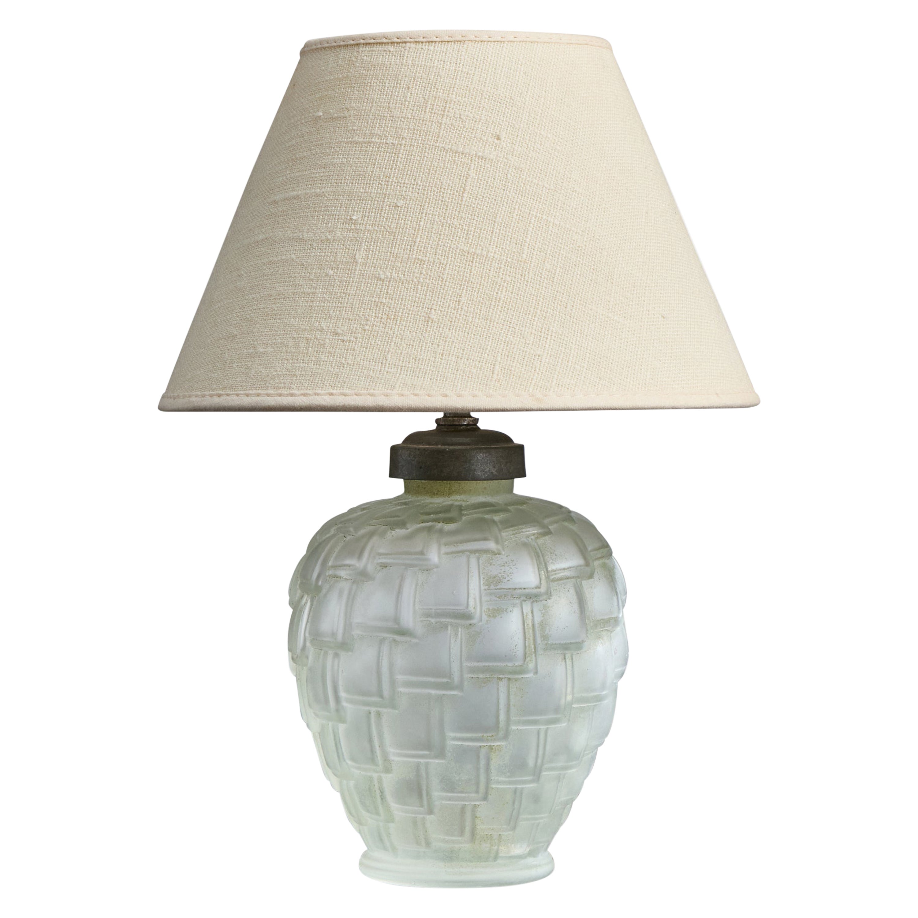 Französische Designerin, Tischlampe, Glas, Metall, Frankreich, 1940er Jahre