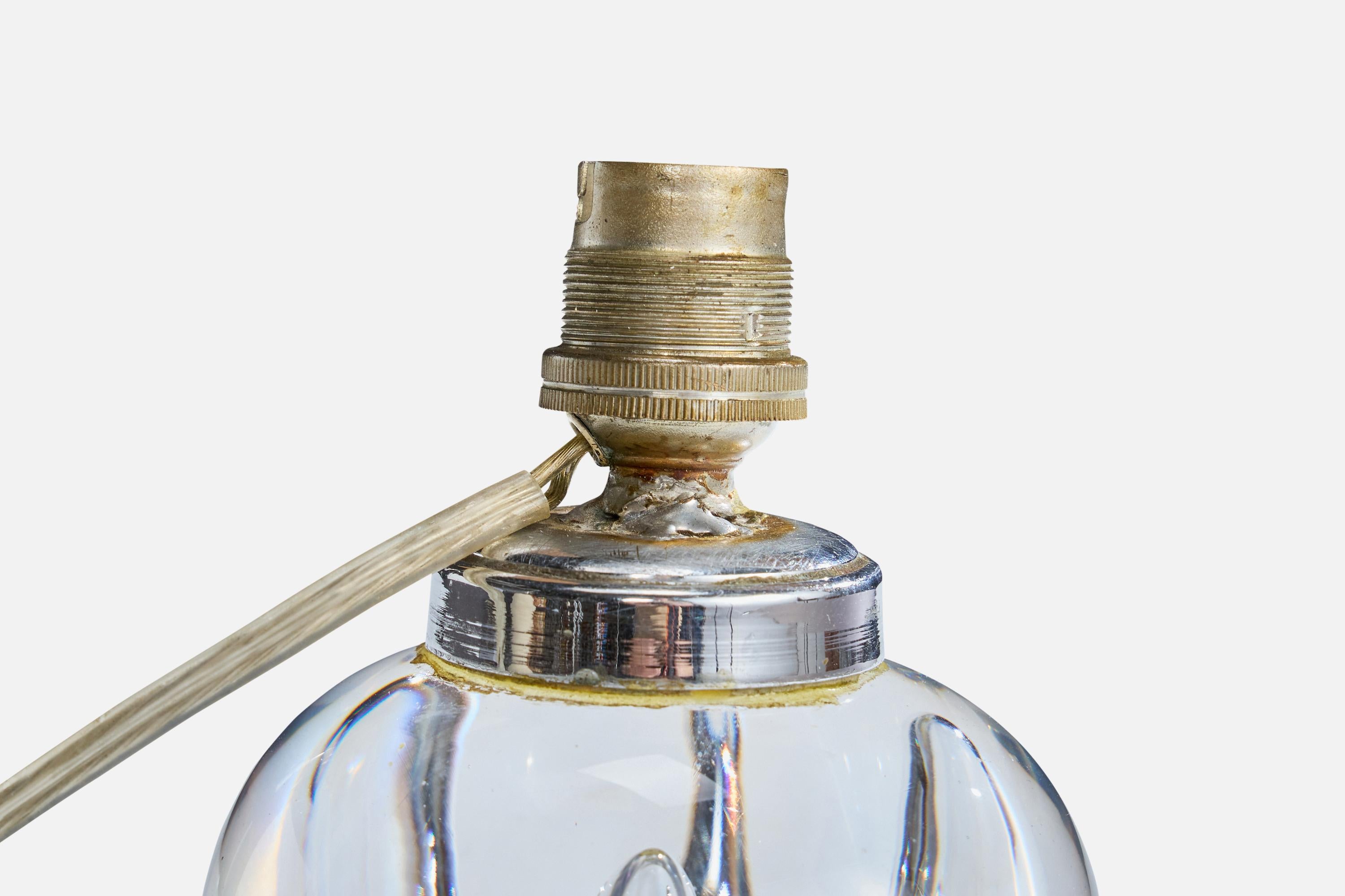 Diseñador francés, Lámpara de mesa, Cristal, Metal, Francia, Años 1950 Francés en venta