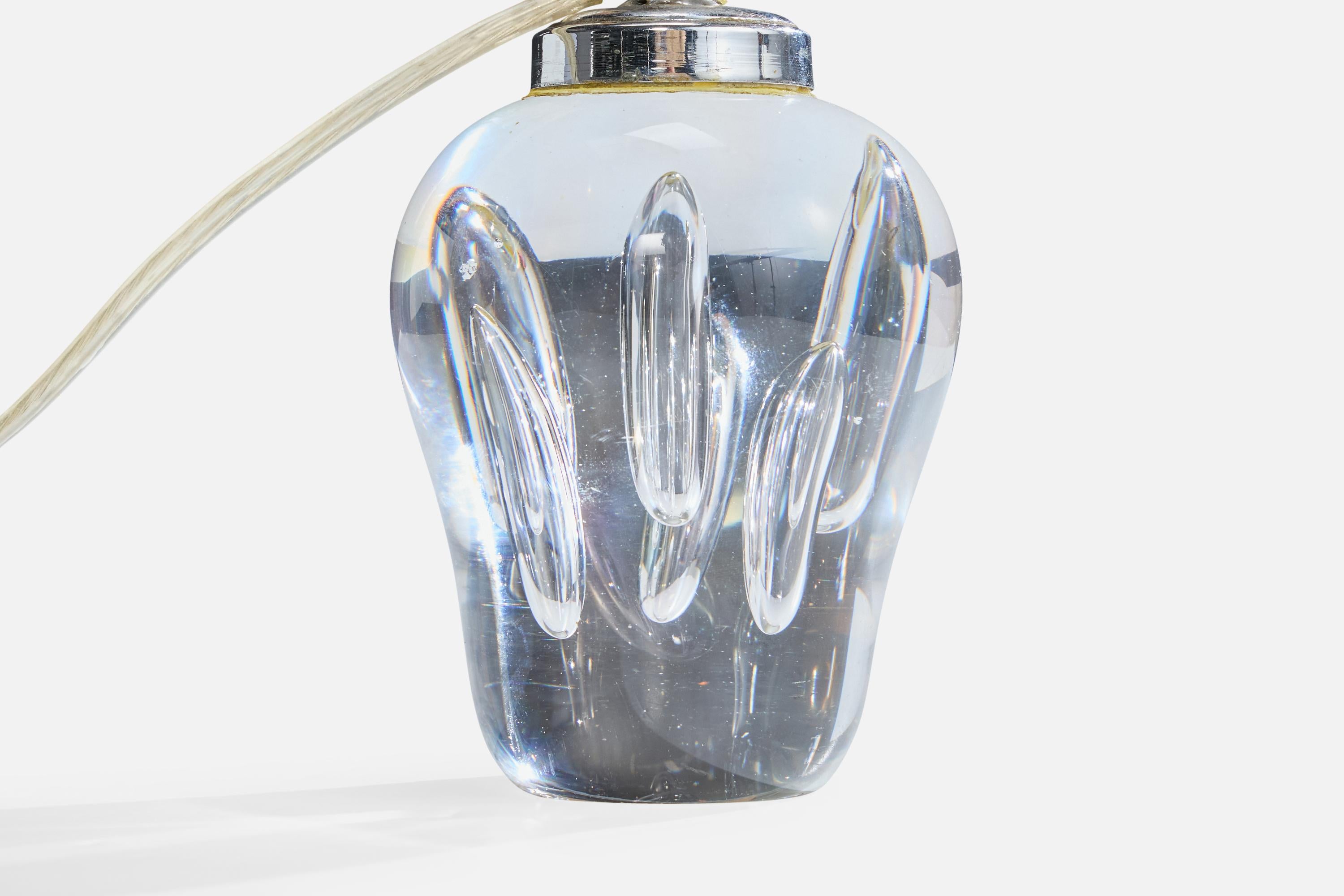 Diseñador francés, Lámpara de mesa, Cristal, Metal, Francia, Años 1950 mediados del siglo XX en venta