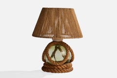 French Designer, Table Lamp, Glass, Rope, Cord, France, 1980s