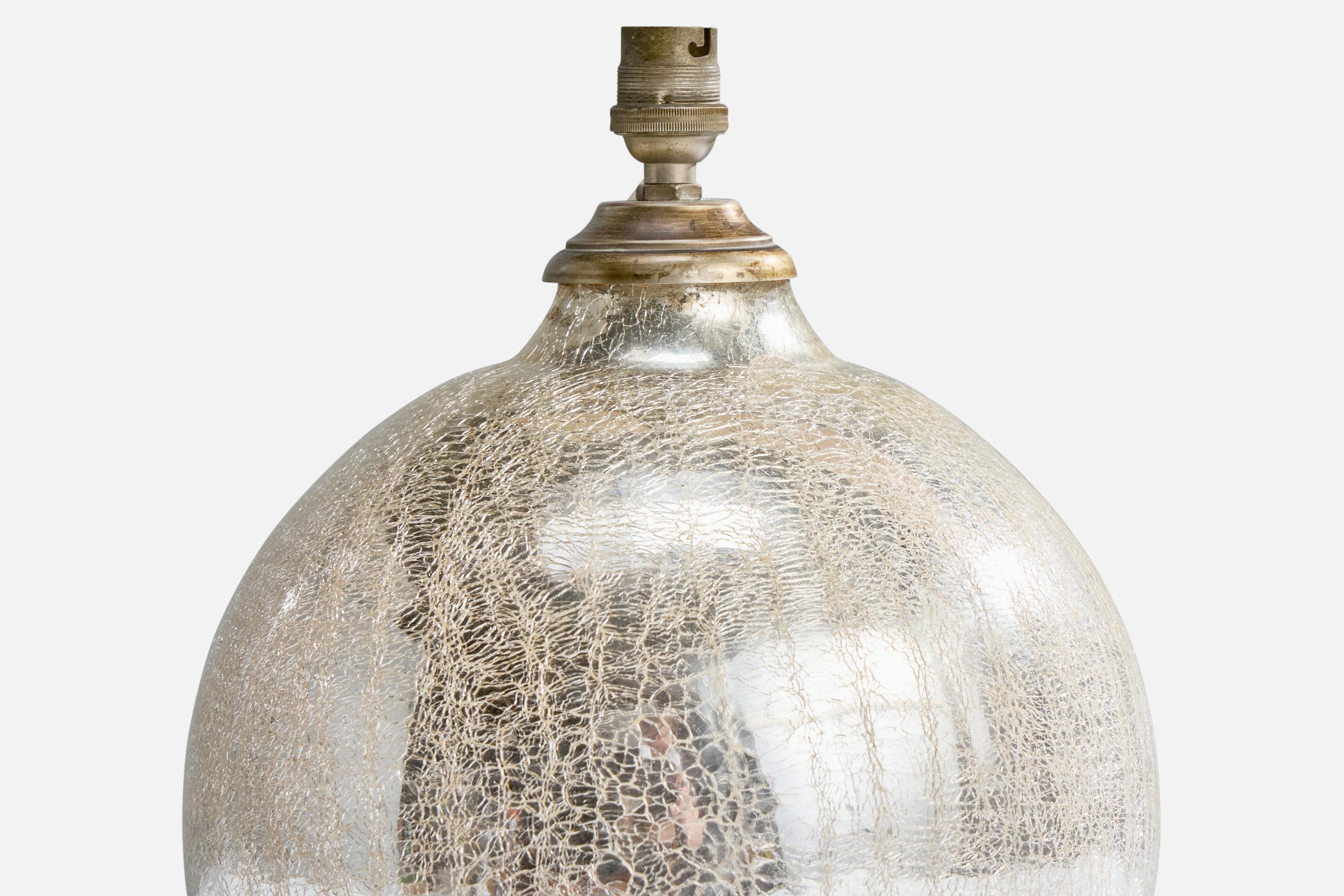 Diseñador francés, lámpara de sobremesa, cristal, pan de plata, latón, Francia, años 30 mediados del siglo XX en venta