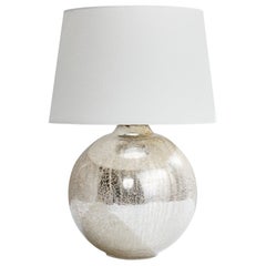 French Designer, Table Lamp, Glass, Silver Leaf, Brass, France, 1930s