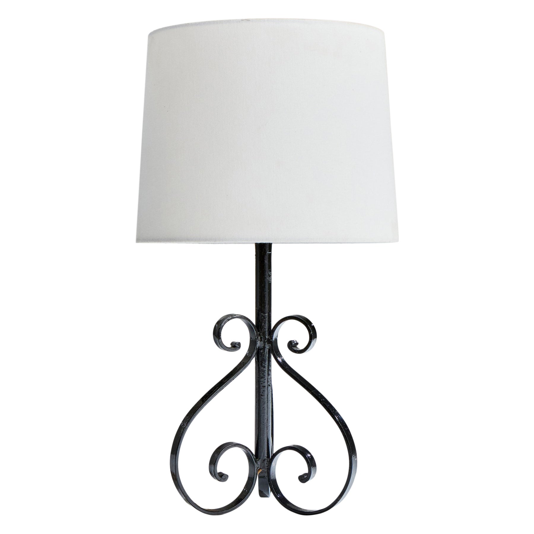 Französischer Designer, Tischlampe, Eisen, Messing, Frankreich, 1940er Jahre