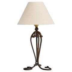 Lampe de table de designer français, fer, laiton, France, années 1950