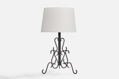French Designer, Table Lamp, Iron, France, 1950s