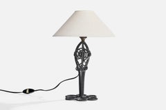 French Designer, Table Lamp, Iron, France, 1950s