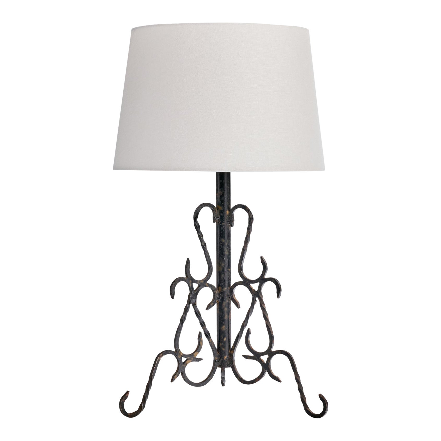 French Designer, Table Lamp, Iron, France, 1950s For Sale