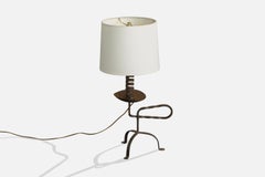 French Designer, Table Lamp, Iron, France, 1960s