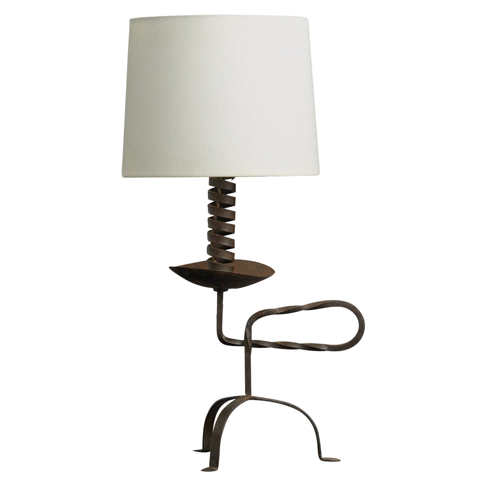 French Designer, Table Lamp, Iron, France, 1960s