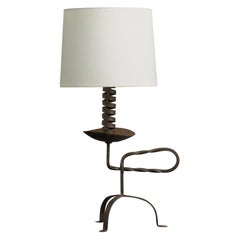 French Designer, Table Lamp, Iron, France, 1960s