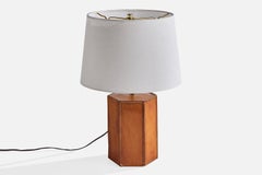 French Designer, Table Lamp, Leather, Brass, France, 1950s