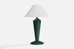 French Designer, Table Lamp, Leather, Brass, France, 1950s